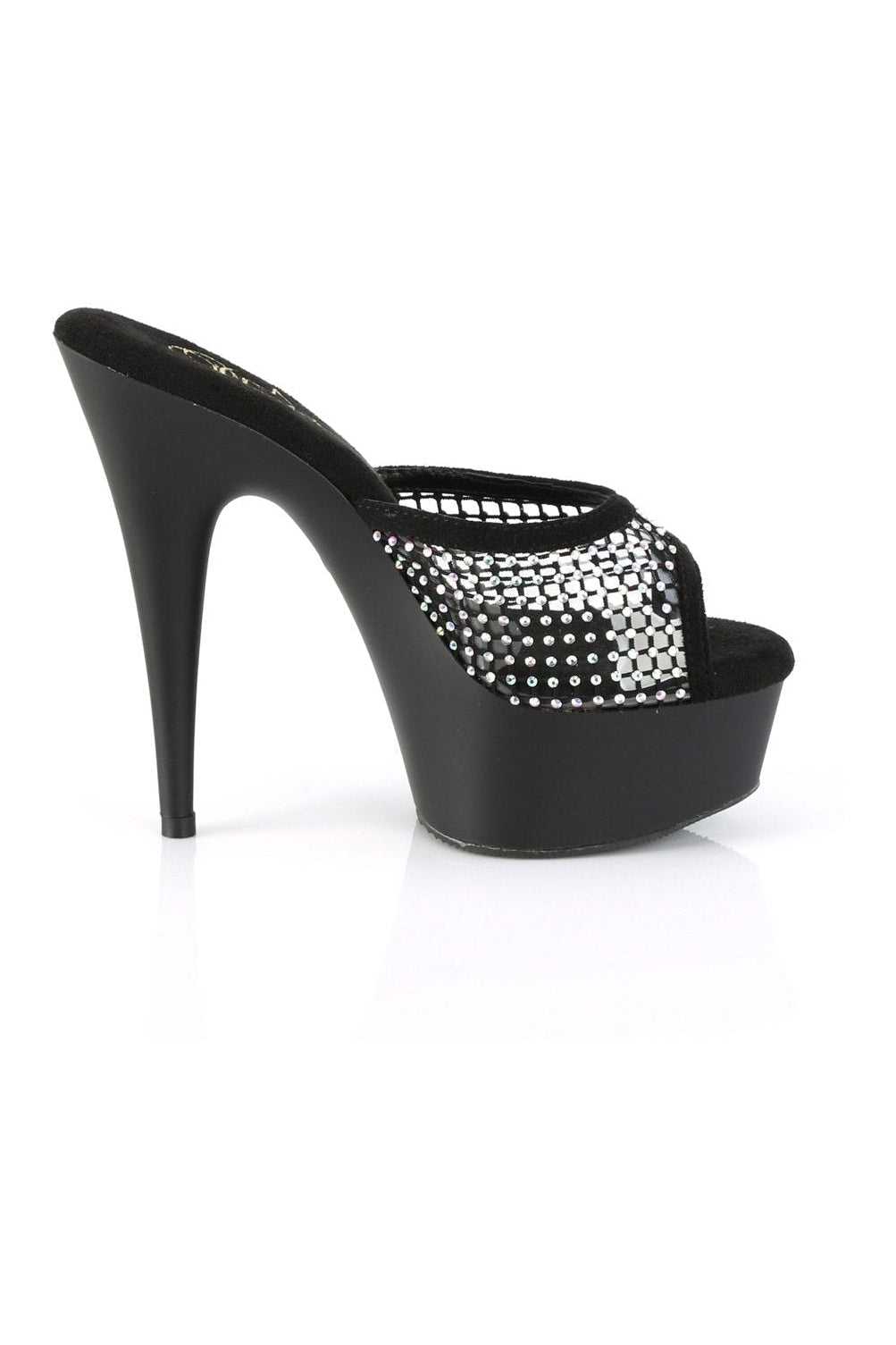 Pleaser DELIGHT-601-6RM Slide in Black Faux Suede