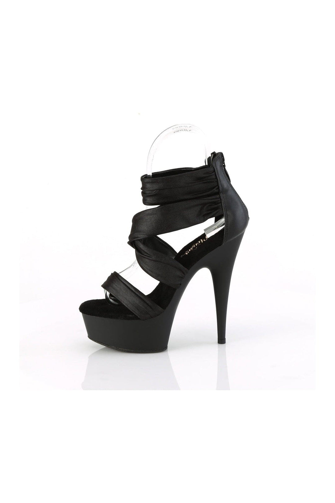 Pleaser DELIGHT-620 Black Faux Leather Sandal in Black Faux Leather