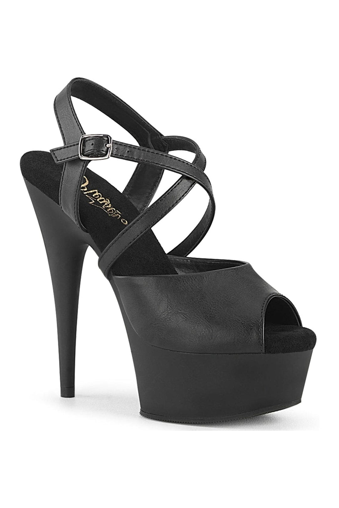 Pleaser DELIGHT-624-1 Black Faux Leather Sandal in Black Faux Leather from SexyShoes.com