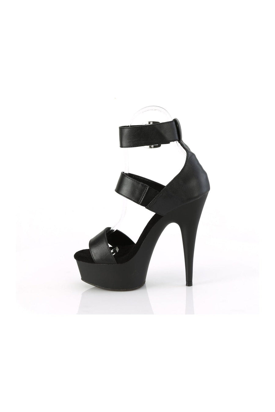 Pleaser DELIGHT-629 Black Faux Leather Sandal in Black Faux Leather