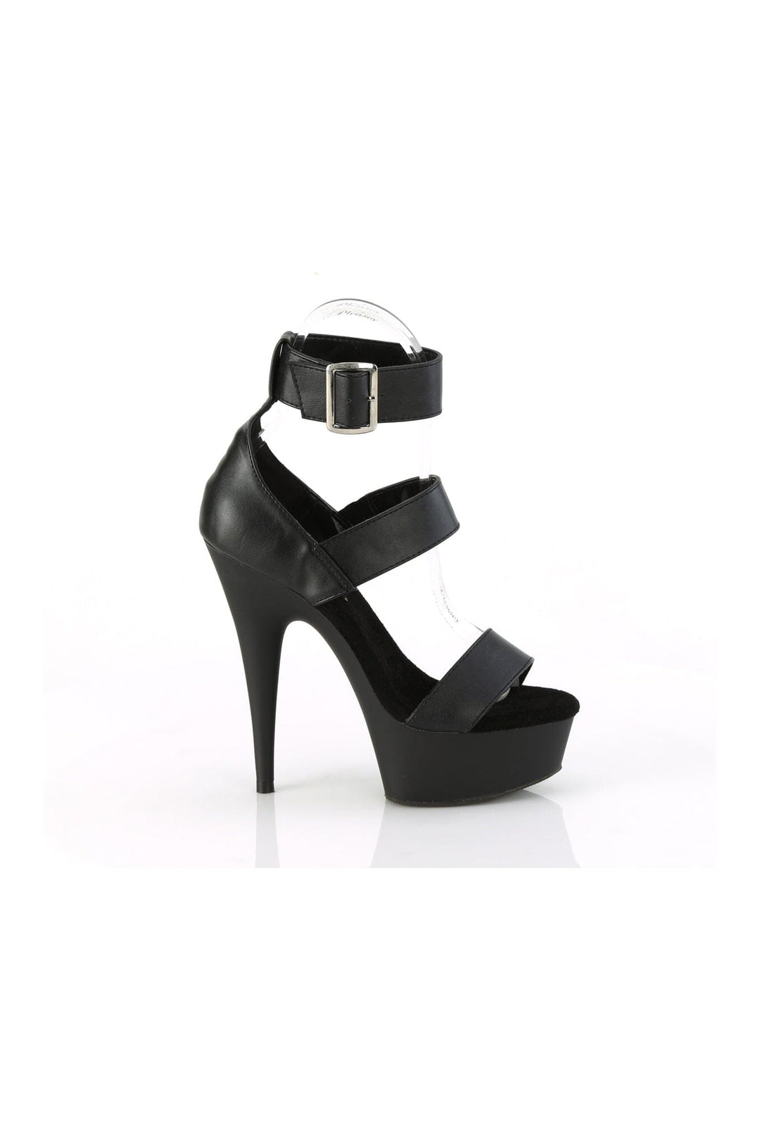 Pleaser DELIGHT-629 Black Faux Leather Sandal in Black Faux Leather