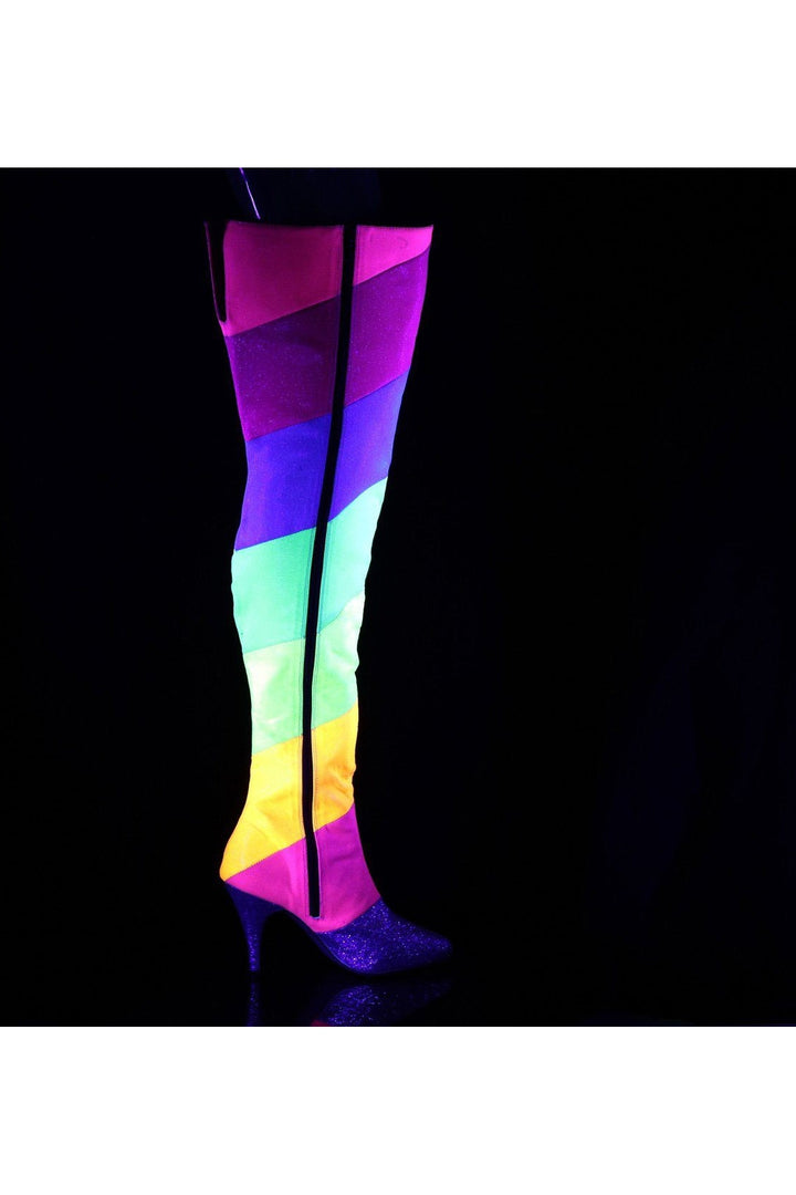 DREAM-3012RBG Thigh Boots | Rainbow Faux Leather-Thigh Boots-Pleaser Pink Label-SEXYSHOES.COM