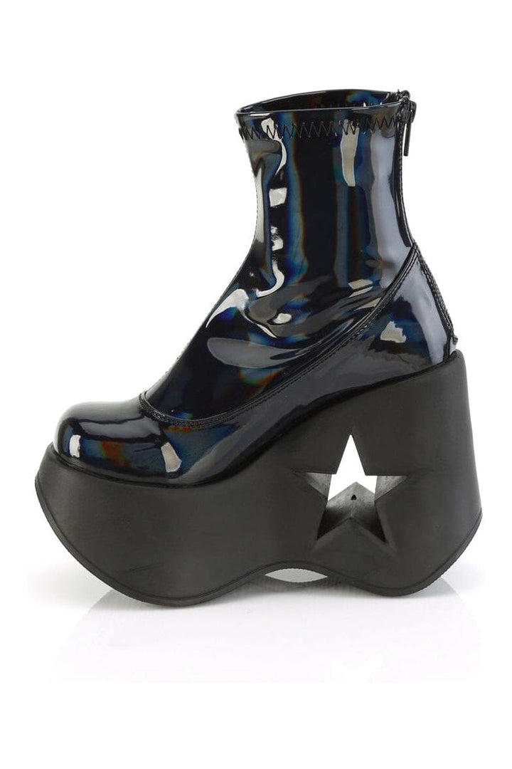 DYNAMITE-100 Black Hologram Patent Ankle Boot-Ankle Boots-Demonia-SEXYSHOES.COM