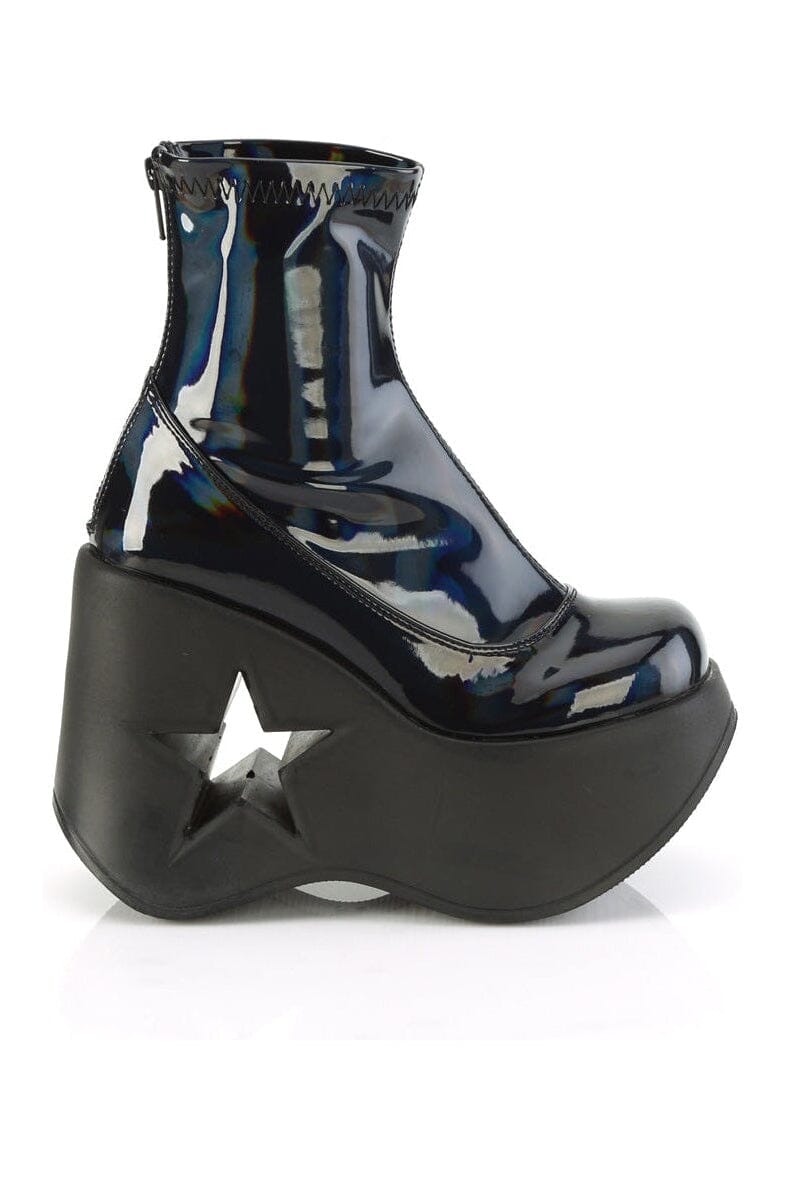DYNAMITE-100 Black Hologram Patent Ankle Boot-Ankle Boots-Demonia-SEXYSHOES.COM