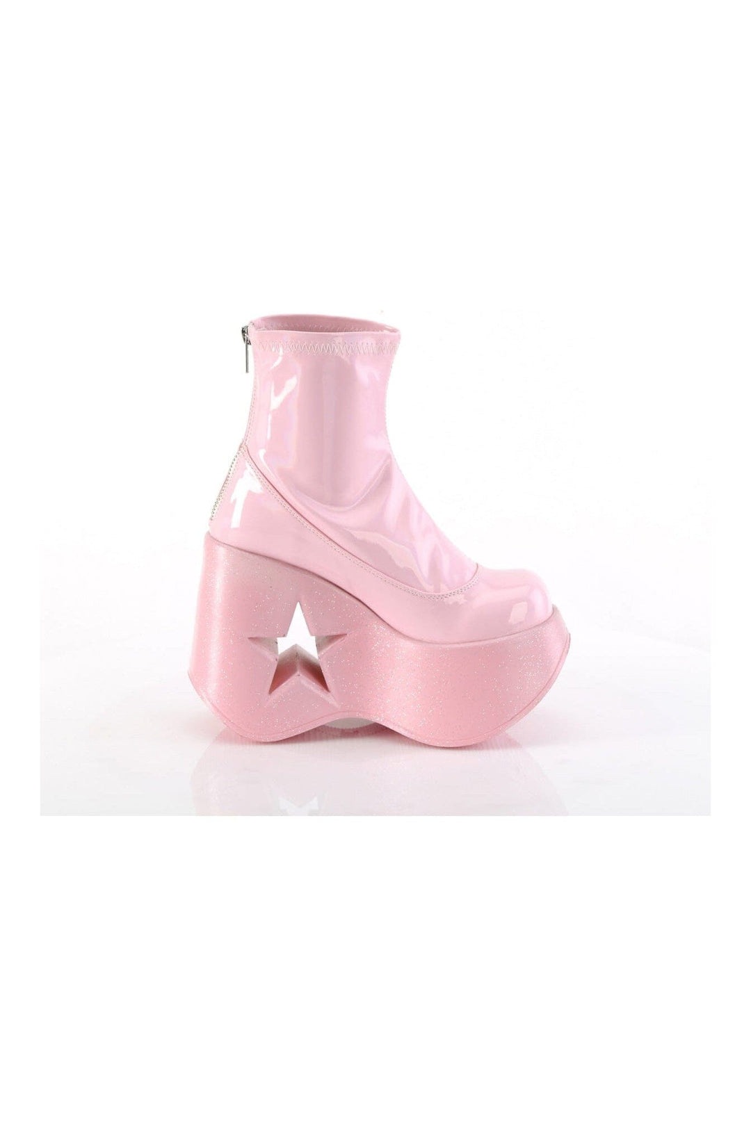 Demonia DYNAMITE-100 Pink Hologram Patent Ankle Boot in Pink Hologram Patent