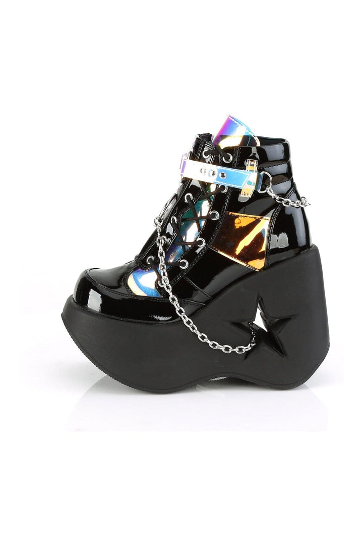 DYNAMITE-101 Black Hologram Patent Ankle Boot-Ankle Boots-Demonia-SEXYSHOES.COM