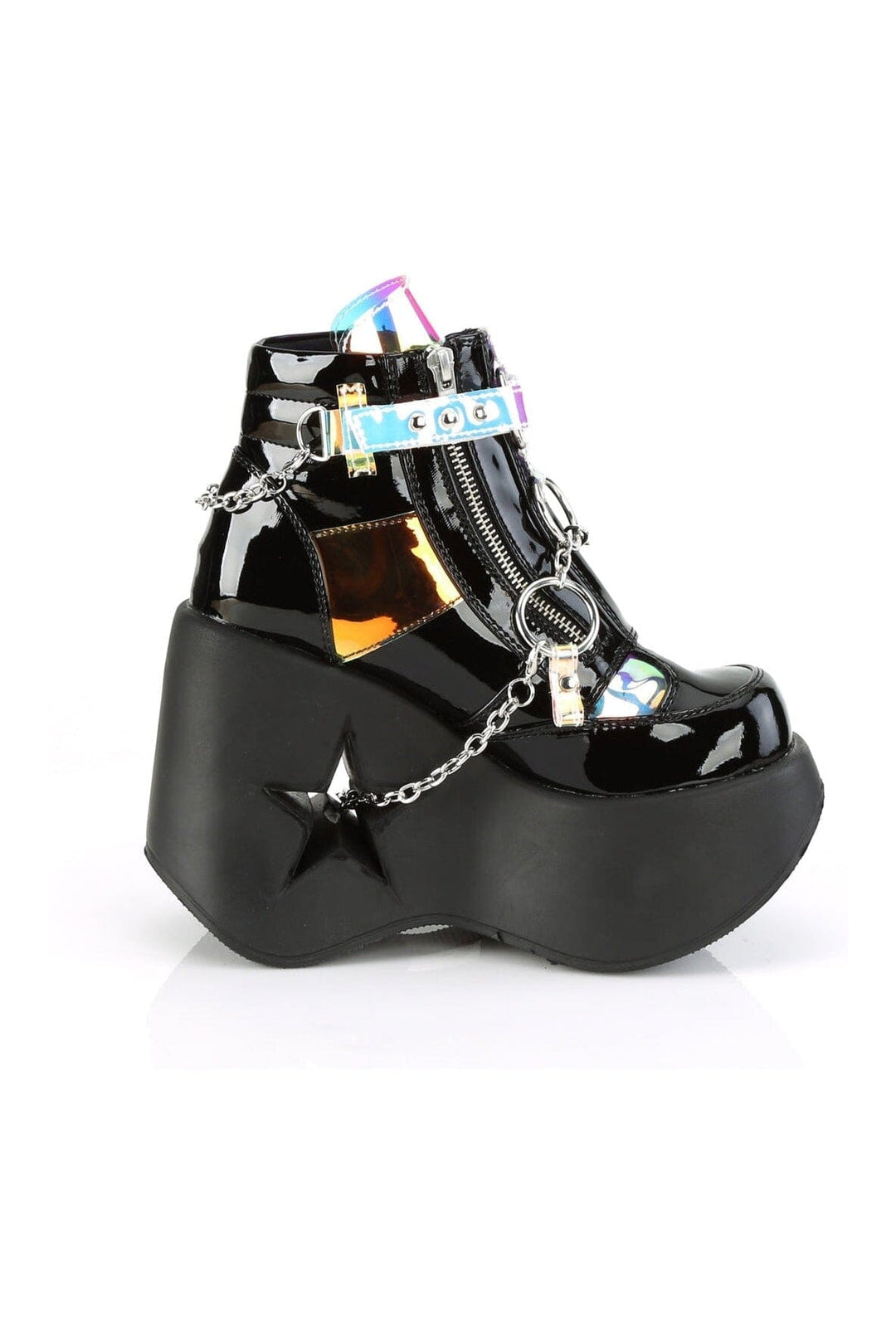 DYNAMITE-101 Black Hologram Patent Ankle Boot-Ankle Boots-Demonia-SEXYSHOES.COM