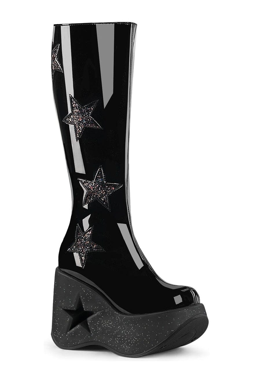 DYNAMITE-218 Black Glitter Knee Boot-Knee Boots-Demonia-Black-10-Glitter-SEXYSHOES.COM