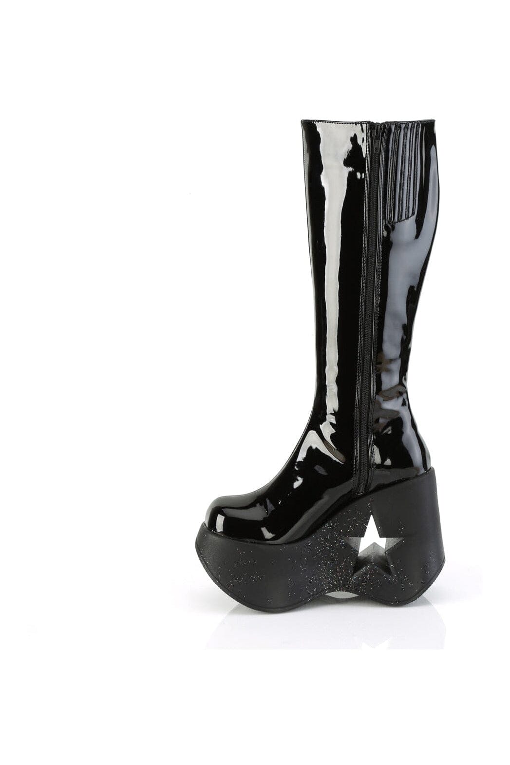 DYNAMITE-218 Black Glitter Knee Boot-Knee Boots-Demonia-SEXYSHOES.COM