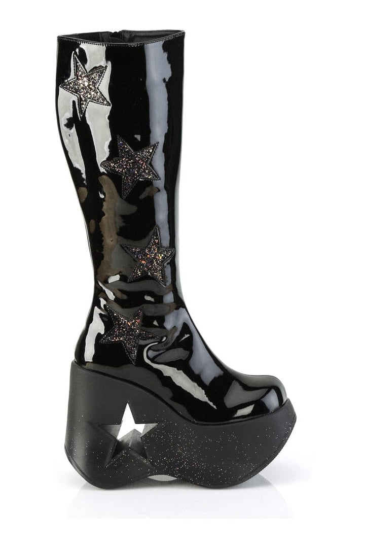 DYNAMITE-218 Black Glitter Knee Boot-Knee Boots-Demonia-SEXYSHOES.COM