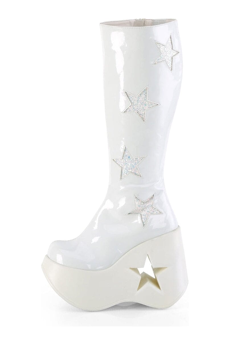 DYNAMITE-218 White Glitter Knee Boot-Knee Boots-Demonia-SEXYSHOES.COM