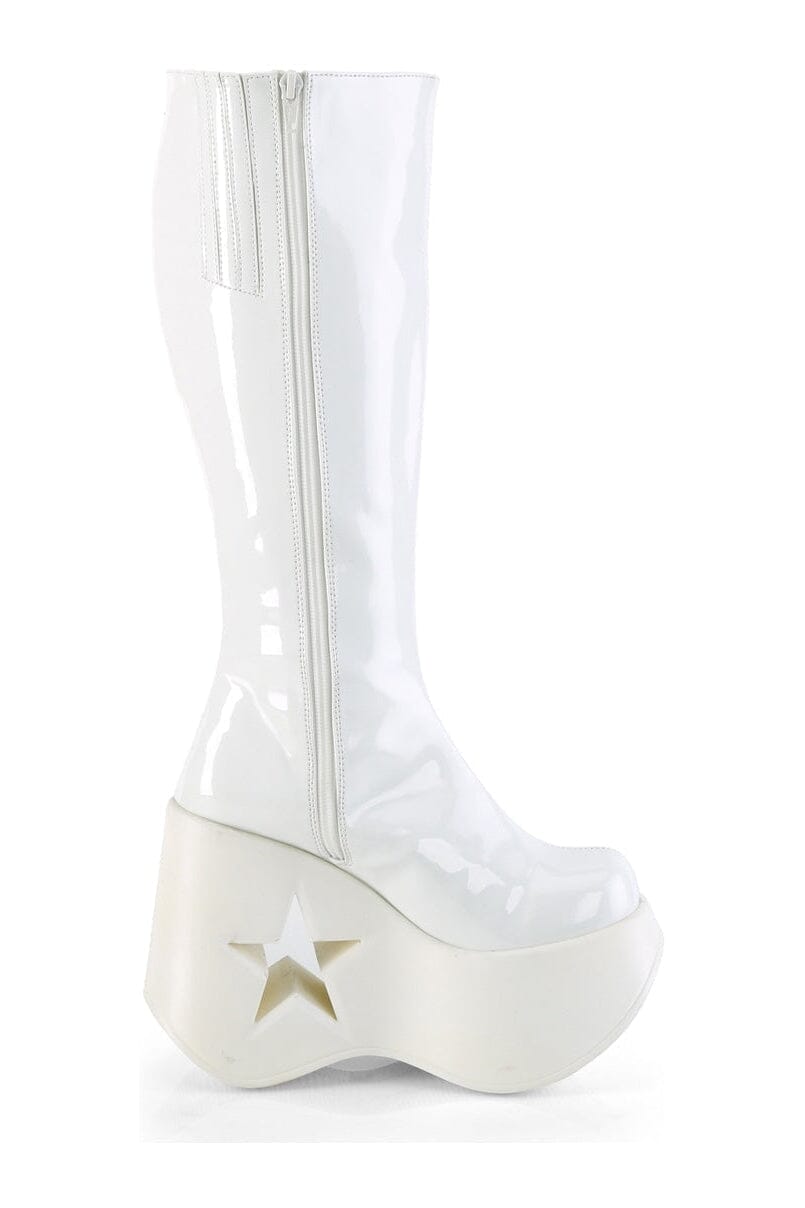 DYNAMITE-218 White Glitter Knee Boot-Knee Boots-Demonia-SEXYSHOES.COM