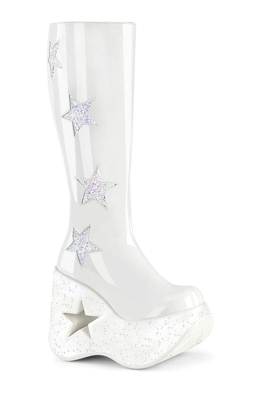 DYNAMITE-218 White Glitter Knee Boot-Knee Boots-Demonia-White-10-Glitter-SEXYSHOES.COM