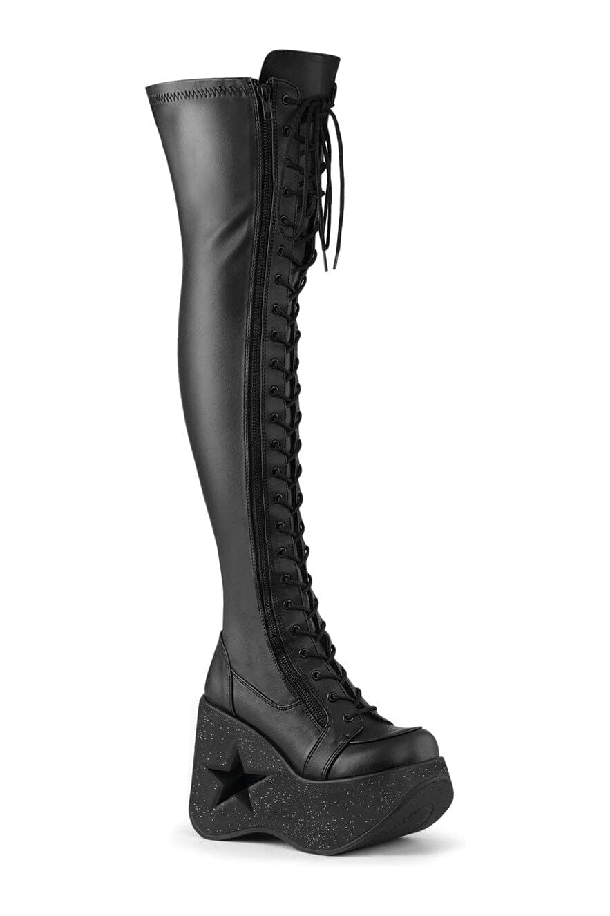 DYNAMITE-300 Black Vegan Leather Thigh Boot-Thigh Boots-Demonia-Black-10-Vegan Leather-SEXYSHOES.COM