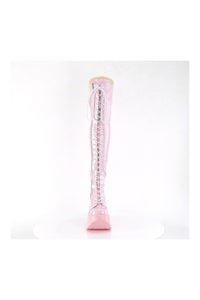 Demonia DYNAMITE-300 Pink Hologram Patent Thigh Boot in Pink Hologram Patent