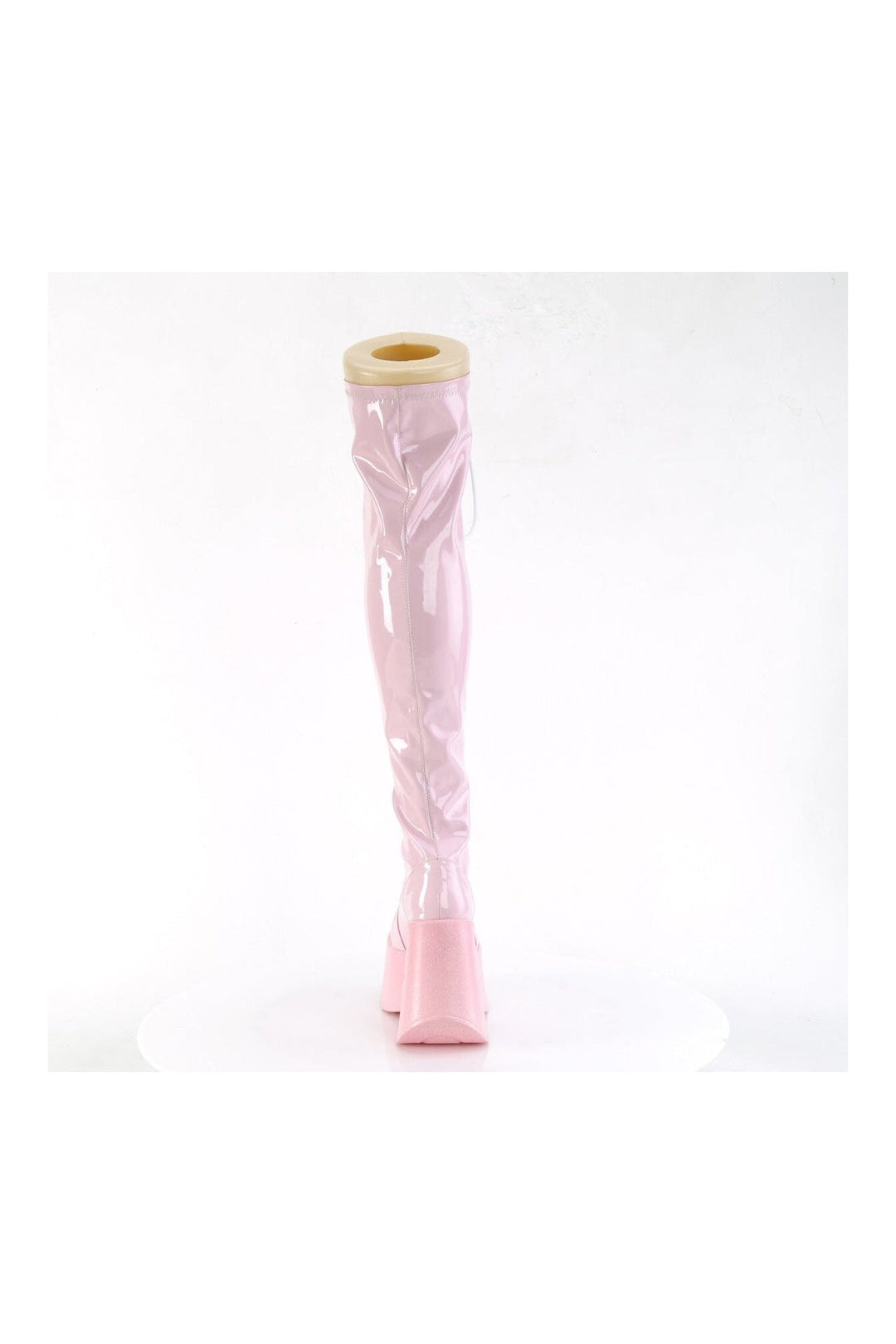 Demonia DYNAMITE-300 Pink Hologram Patent Thigh Boot in Pink Hologram Patent
