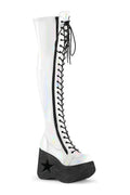DYNAMITE-300 White Hologram Patent Thigh Boot