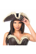 Dark Brown Distressed Faux Leather w/Cream Lace Pirate Hat