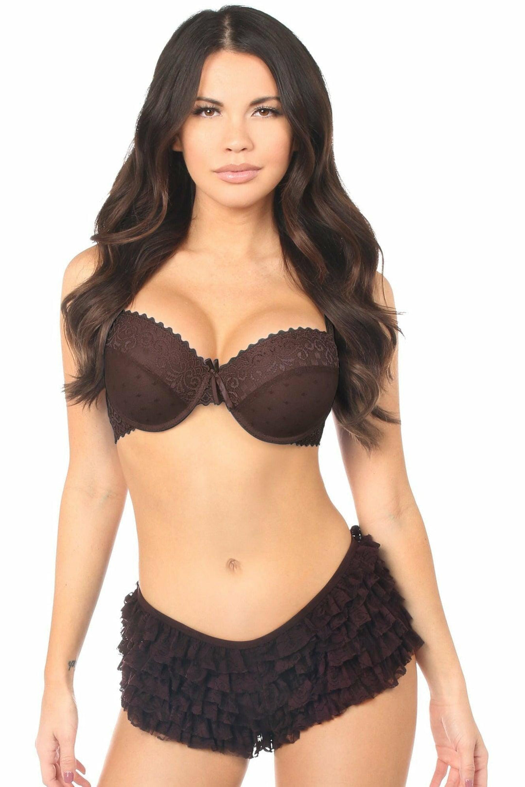 Dark Brown Lace Ruffle Panty-Bloomers-Daisy Corsets-Brown-L-SEXYSHOES.COM