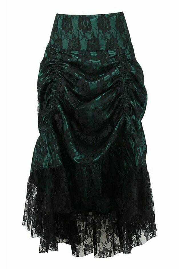 Daisy Corsets Dark Green w/Black Lace Overlay Ruched Bustle Skirt in Green  from SexyShoes.com
