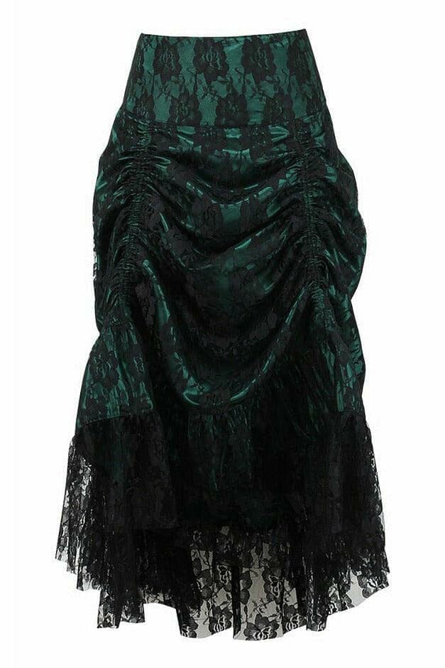 Dark Green w/Black Lace Overlay Ruched Bustle Skirt-Costume Skirts-Daisy Corsets-Green-S-SEXYSHOES.COM