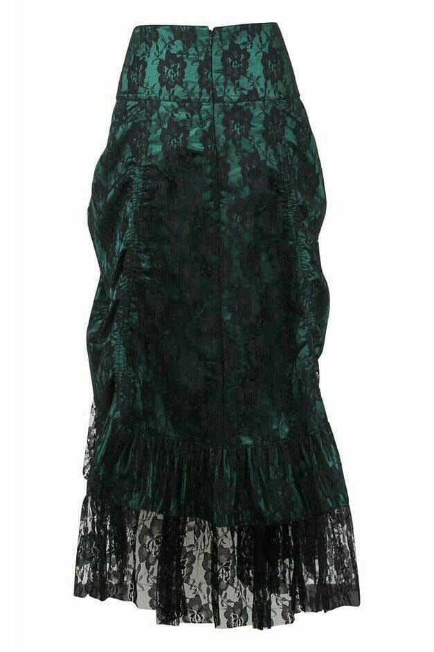 Dark Green w/Black Lace Overlay Ruched Bustle Skirt-Costume Skirts-Daisy Corsets-SEXYSHOES.COM