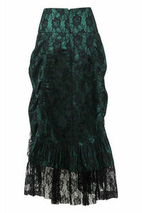Daisy Corsets Dark Green w/Black Lace Overlay Ruched Bustle Skirt in Green 