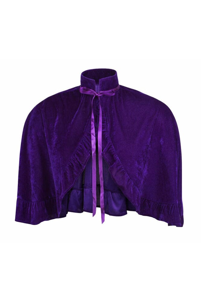 Dark Purple Velvet Ruffle Cape-Cape + Bolero-Daisy Corsets-Purple-O/S-SEXYSHOES.COM