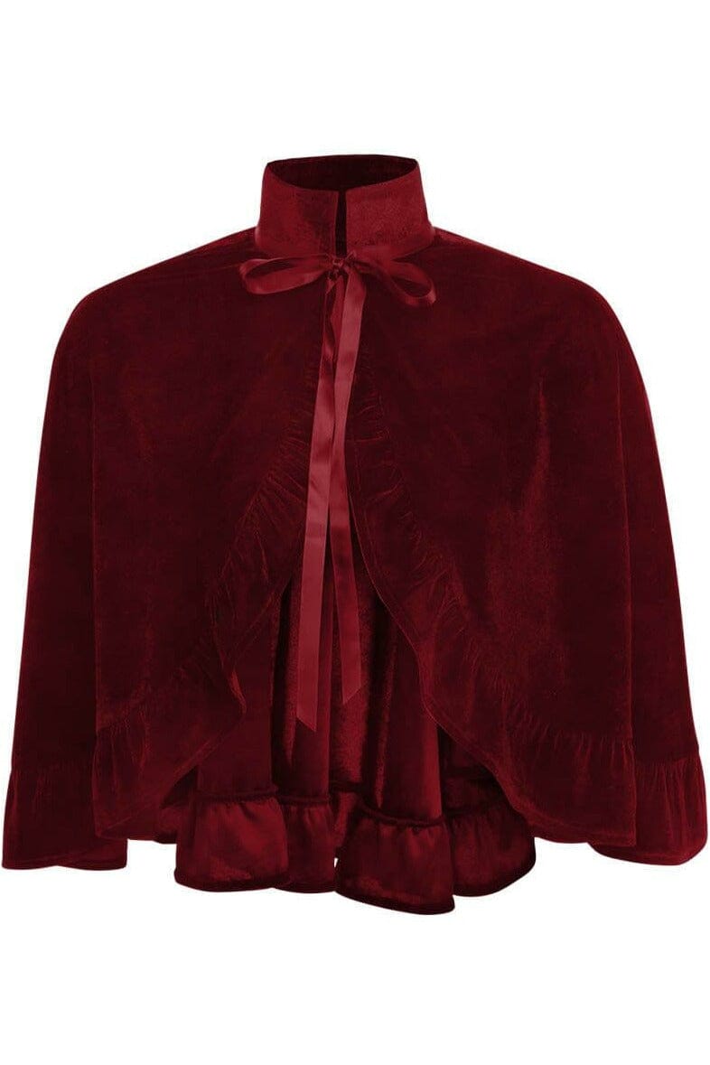 Daisy Corsets Dark Red Velvet Ruffle Cape in Red  from SexyShoes.com