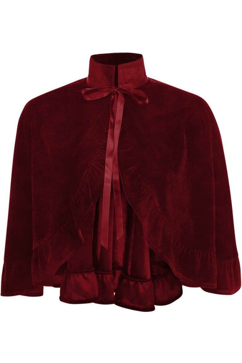 Dark Red Velvet Ruffle Cape-Cape + Bolero-Daisy Corsets-Red-O/S-SEXYSHOES.COM