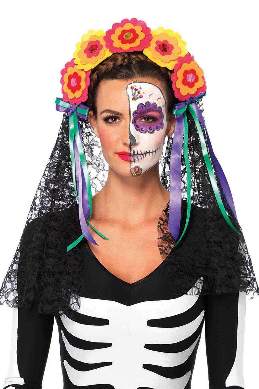 Day of the Dead Flower Headband-Costume Headwear-Leg Avenue-Multi-O/S-SEXYSHOES.COM
