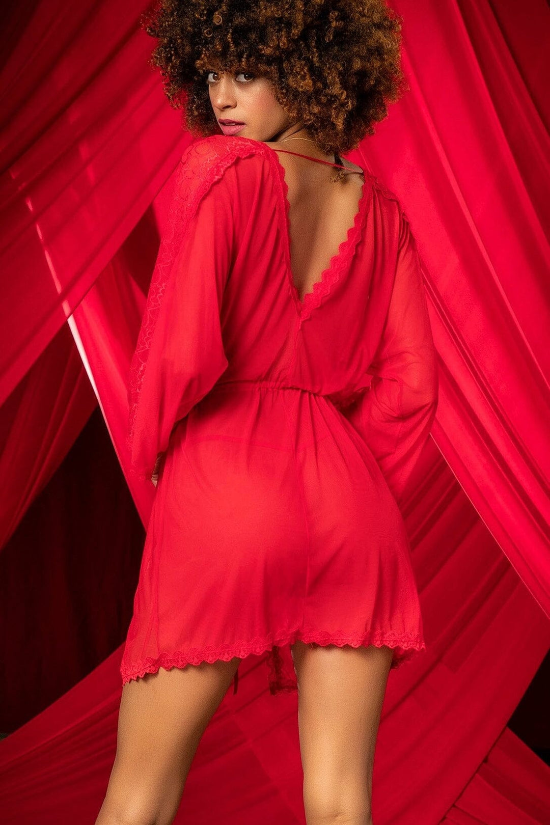 Delicate Red Tulle Robe-Gowns + Robes-Mapale-SEXYSHOES.COM