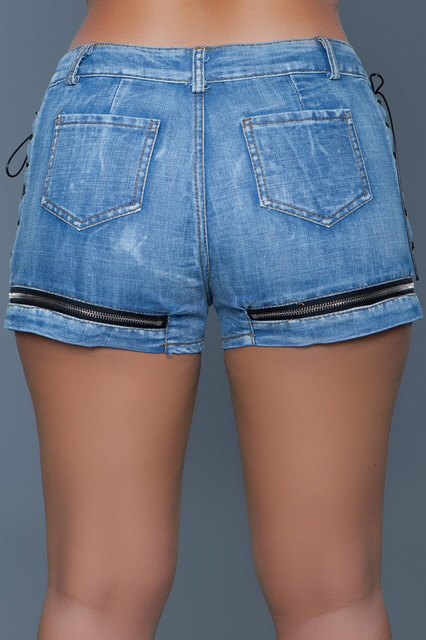 BeWicked Denim Shorts With Tie Up Side Detail in Blue 