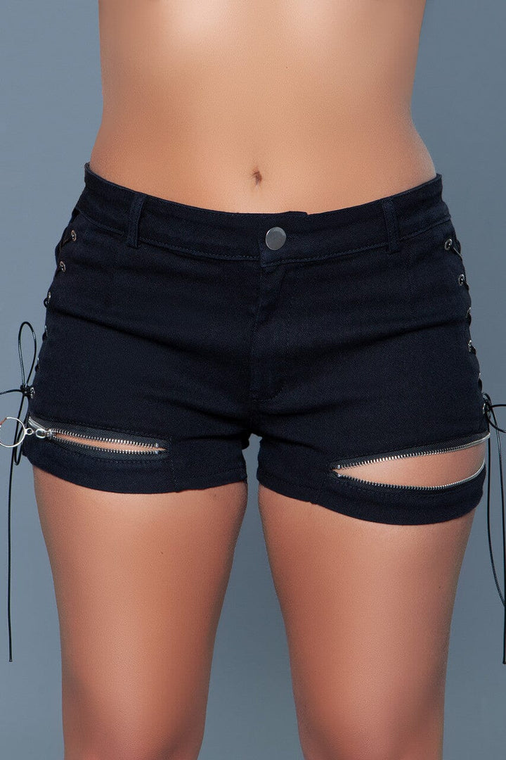 Denim Shorts With Tie Up Side Detail