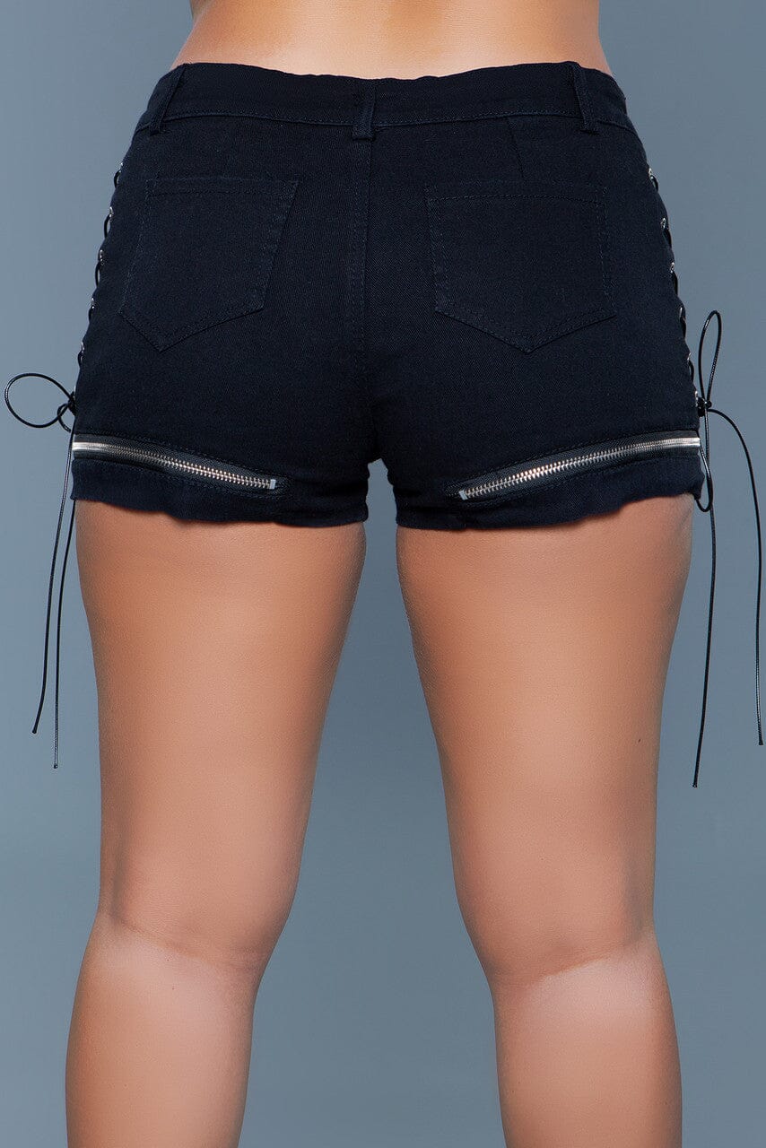 BeWicked Denim Shorts With Tie Up Side Detail in Black 