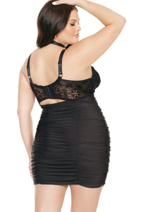 Coquette Diva Halter Chemise With Ruched Skirt in Black 