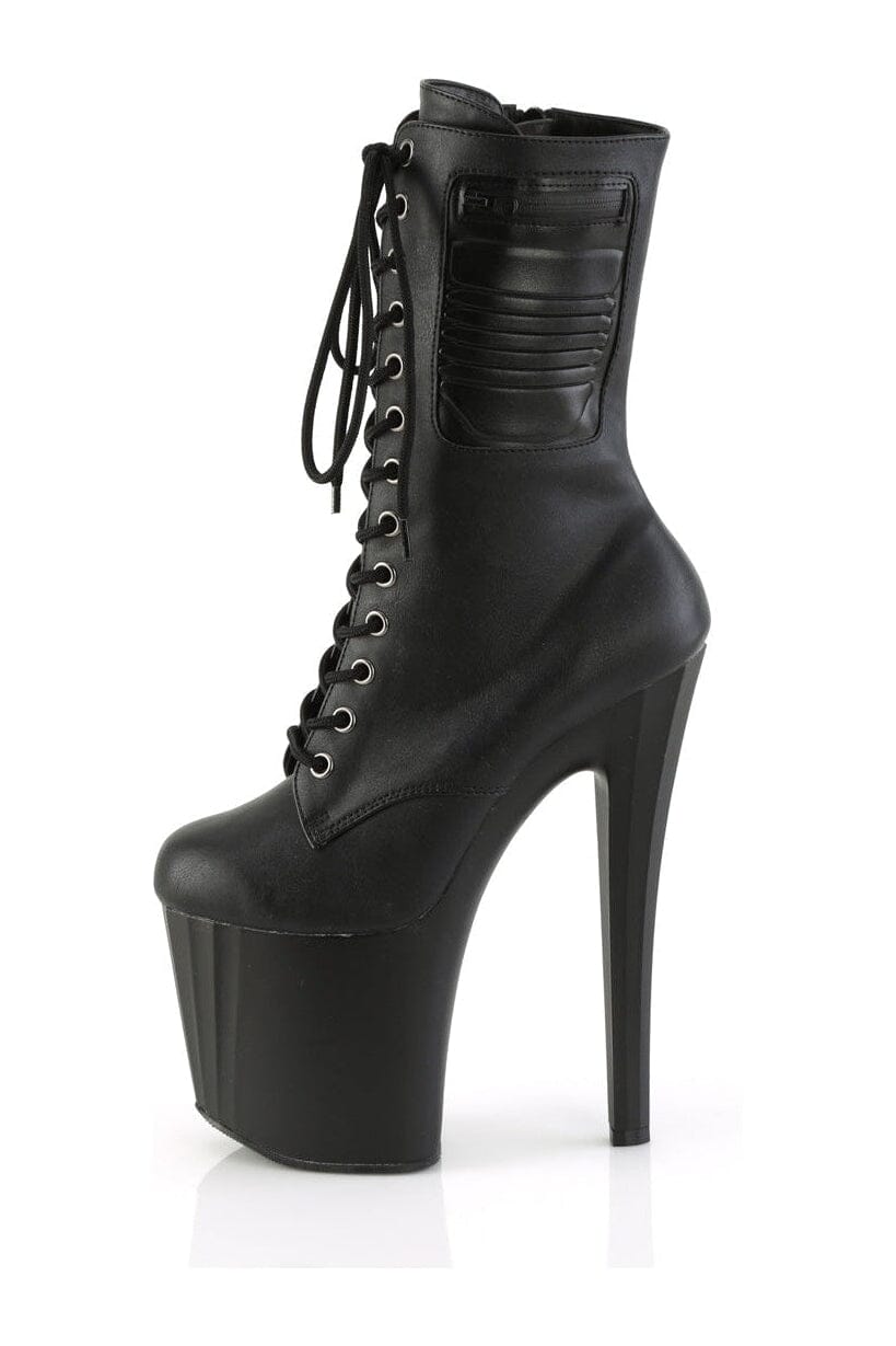 Pleaser ENCHANT-1040PK Black Faux Leather Ankle Boot in Black Faux Leather