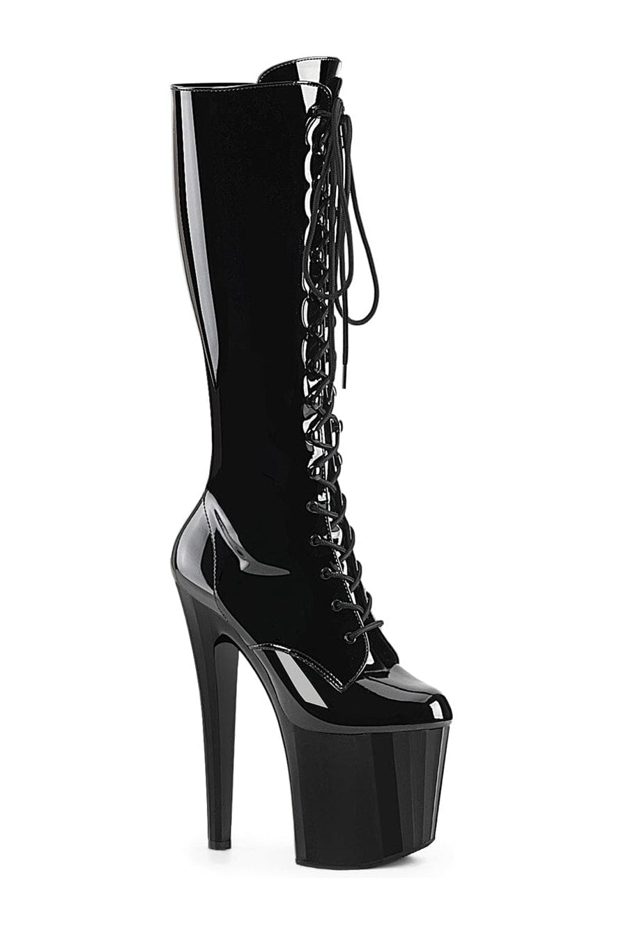 Pleaser ENCHANT-2023 Black Patent Knee Boot in Black Patent from SexyShoes.com