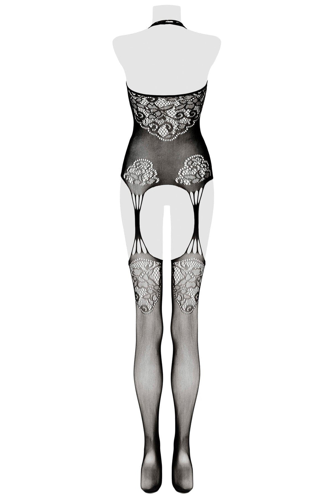 Edgy Harness Bodystocking-Fetish Bodysuits-Grey Velvet-Black-O/S-SEXYSHOES.COM