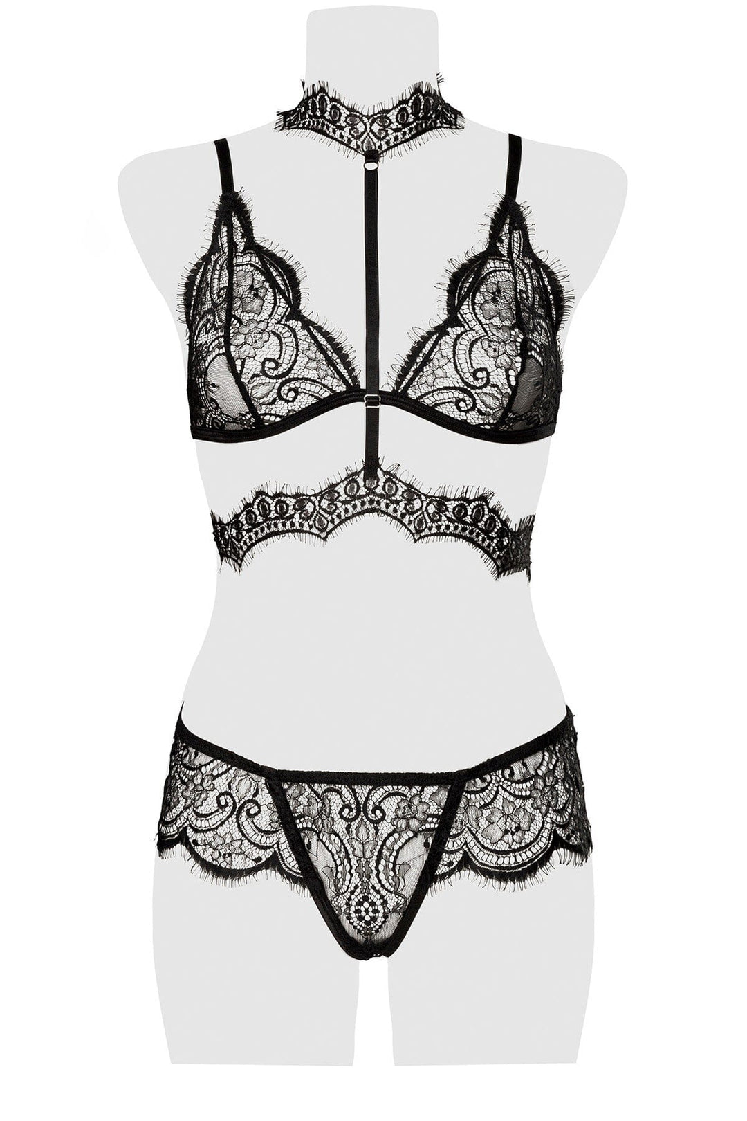 Edgy Lace Choker Cami Bra & Brief Set-Fetish Sets-Grey Velvet-SEXYSHOES.COM