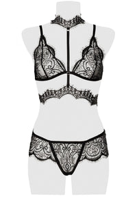Grey Velvet Edgy Lace Choker Cami Bra & Brief Set in Black 