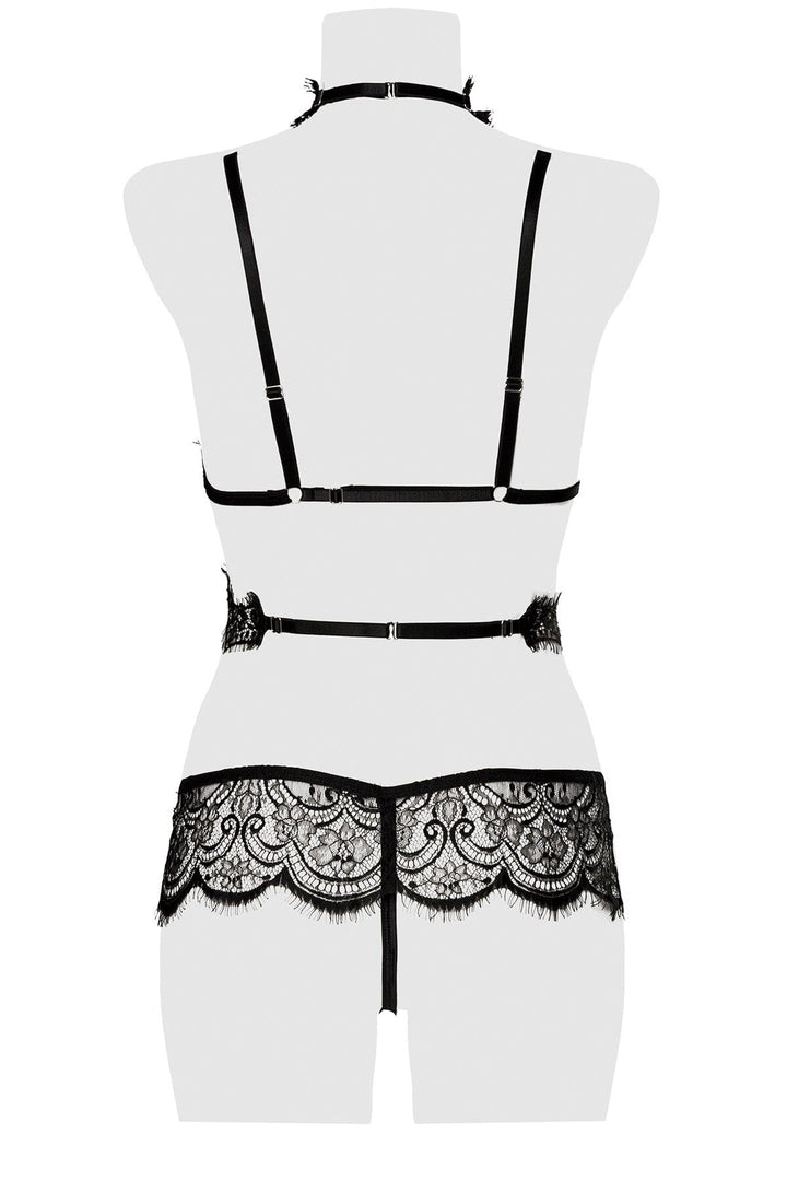 Edgy Lace Choker Cami Bra & Brief Set-Fetish Sets-Grey Velvet-SEXYSHOES.COM