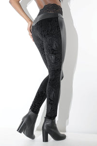 Coquette Embossed Velvet & Matte Wet Look Pant in Black 