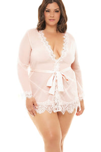 Oh La La Cheri Plus Size Eyelash Lace Robe Set in Nude  from SexyShoes.com