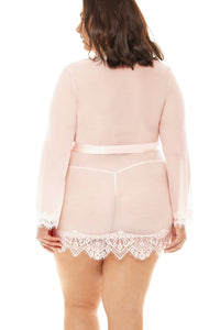 Oh La La Cheri Plus Size Eyelash Lace Robe Set in Nude 