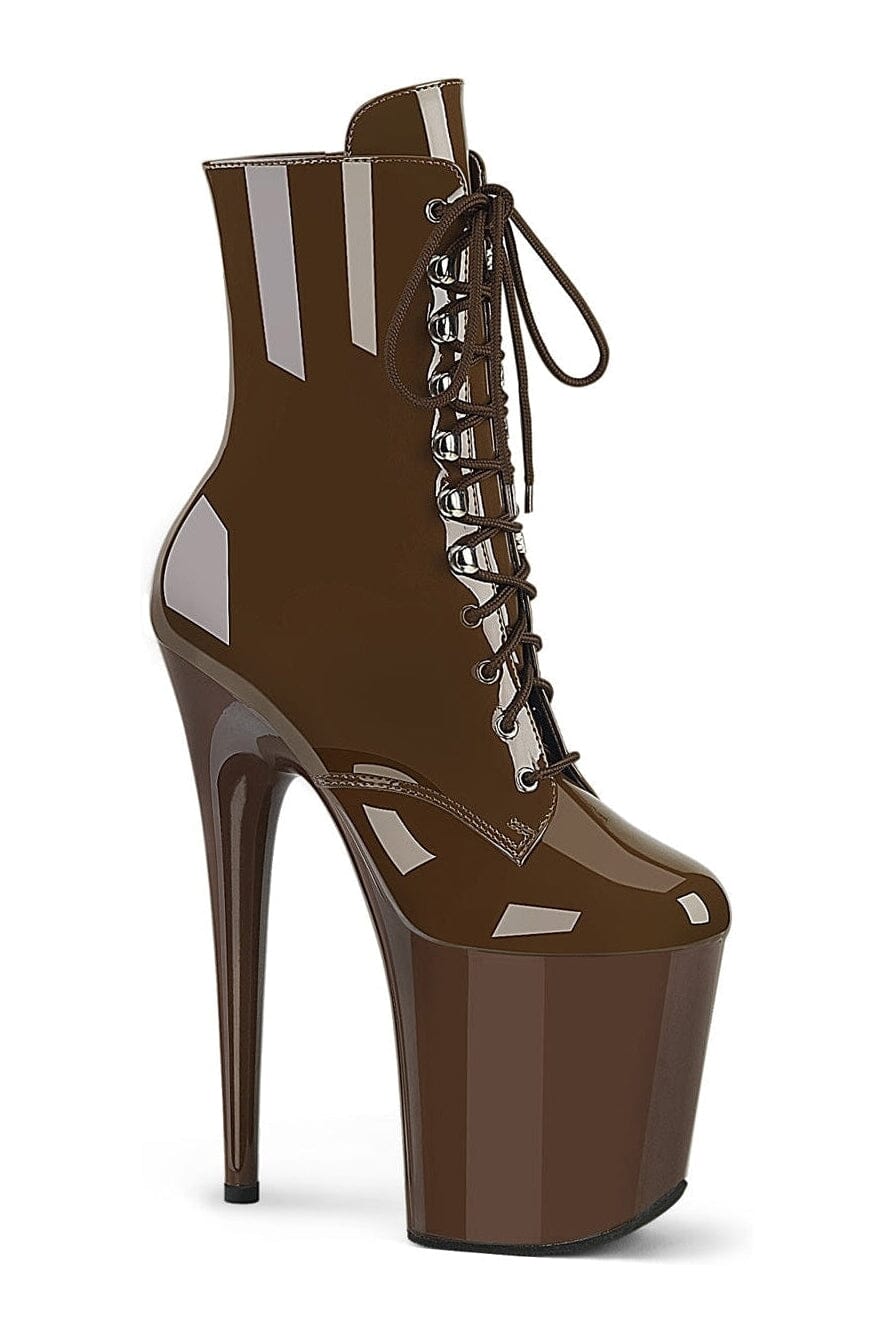 Pleaser FLAMINGO-1020 Brown Patent Ankle Boot in Brown Patent from SexyShoes.com