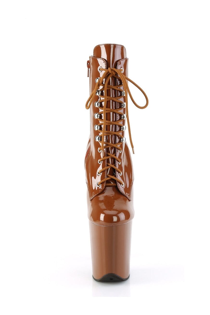 Pleaser FLAMINGO-1020 Brown Patent Ankle Boot in Brown Patent