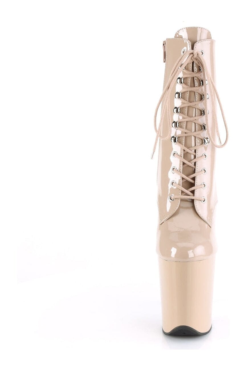 Pleaser FLAMINGO-1020 Nude Patent Ankle Boot in Nude Patent