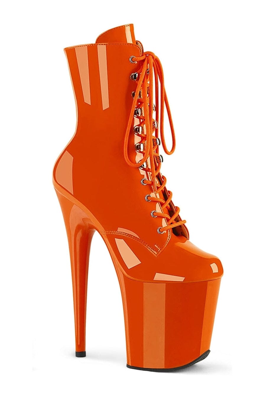 Pleaser FLAMINGO-1020 Orange Patent Ankle Boot in Orange Patent from SexyShoes.com