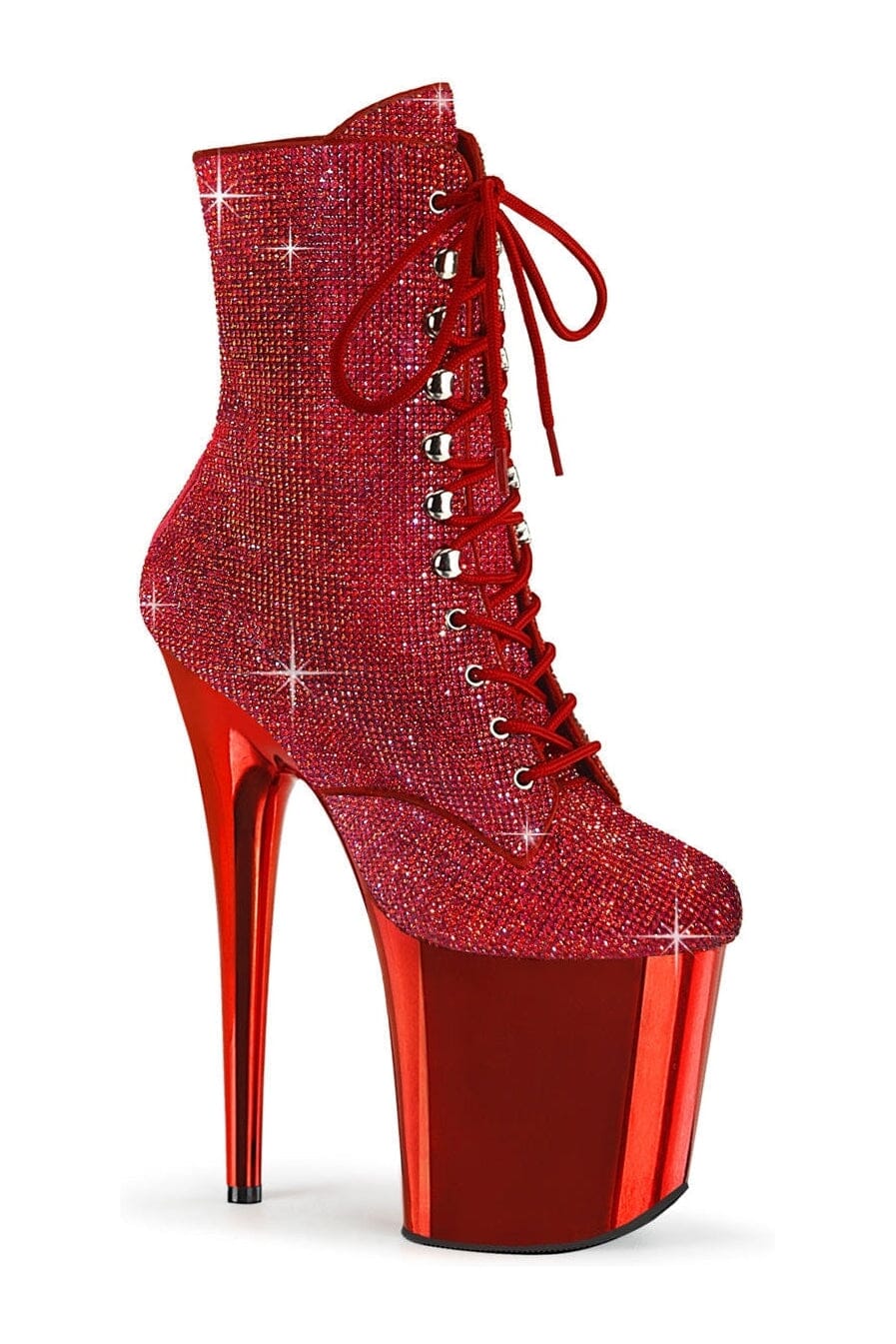 FLAMINGO-1020CHRS Red Faux Suede Ankle Boot-Ankle Boots-Pleaser-Red-10-Faux Suede-SEXYSHOES.COM